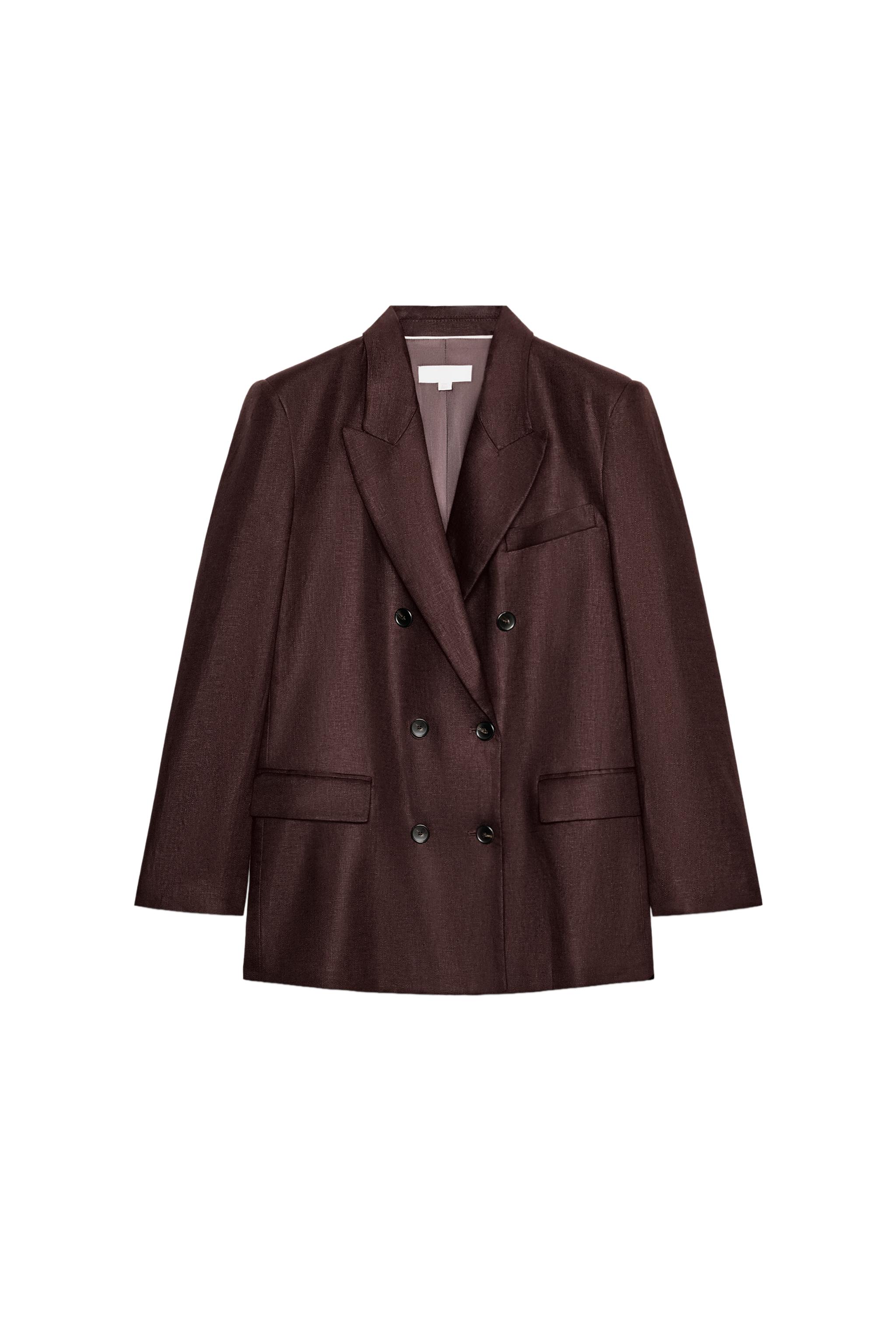 100% LINEN DOUBLE BREASTED BLAZER WITH SHOULDER PADS